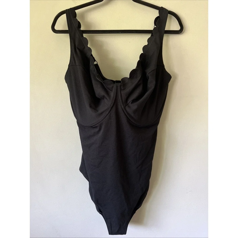 Panache Swim Rita Plunge One Piece Swimsuit Solid Black Womens Size 38M New
